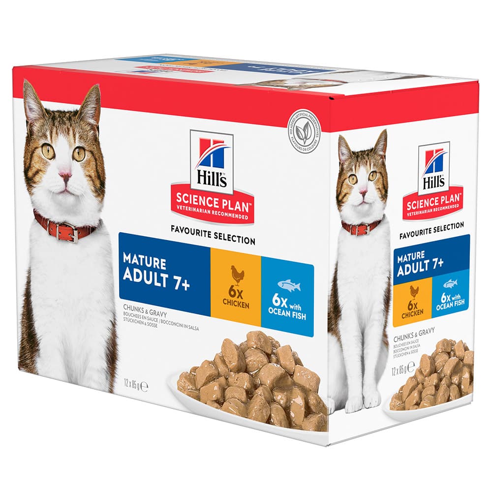 Hills Cat Mature Chicken/Ocean Fish Pouches 12x85g